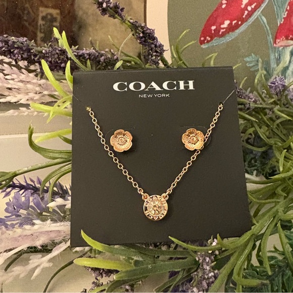 Coach Tea Rose Pendant Necklace and Earrings Gift Set | NWT | Beautiful Gift - Picture 7 of 11